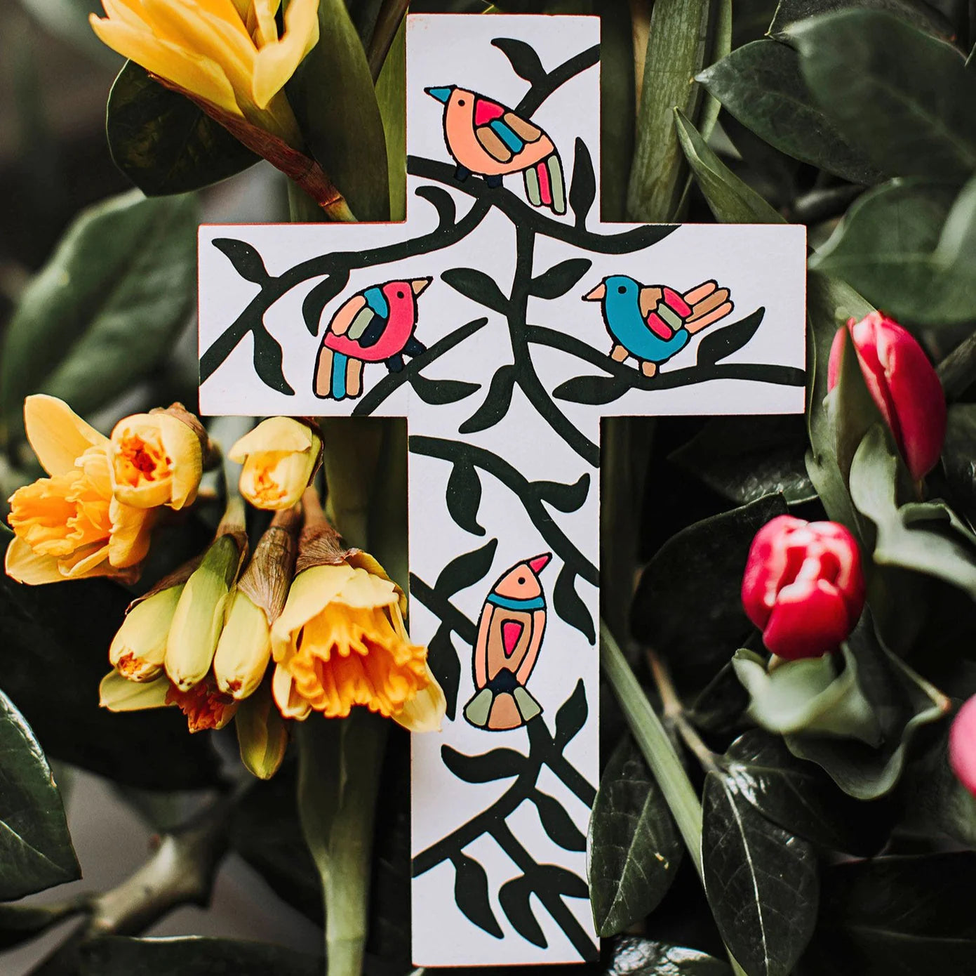 Hanging Birdsong Painted Cross