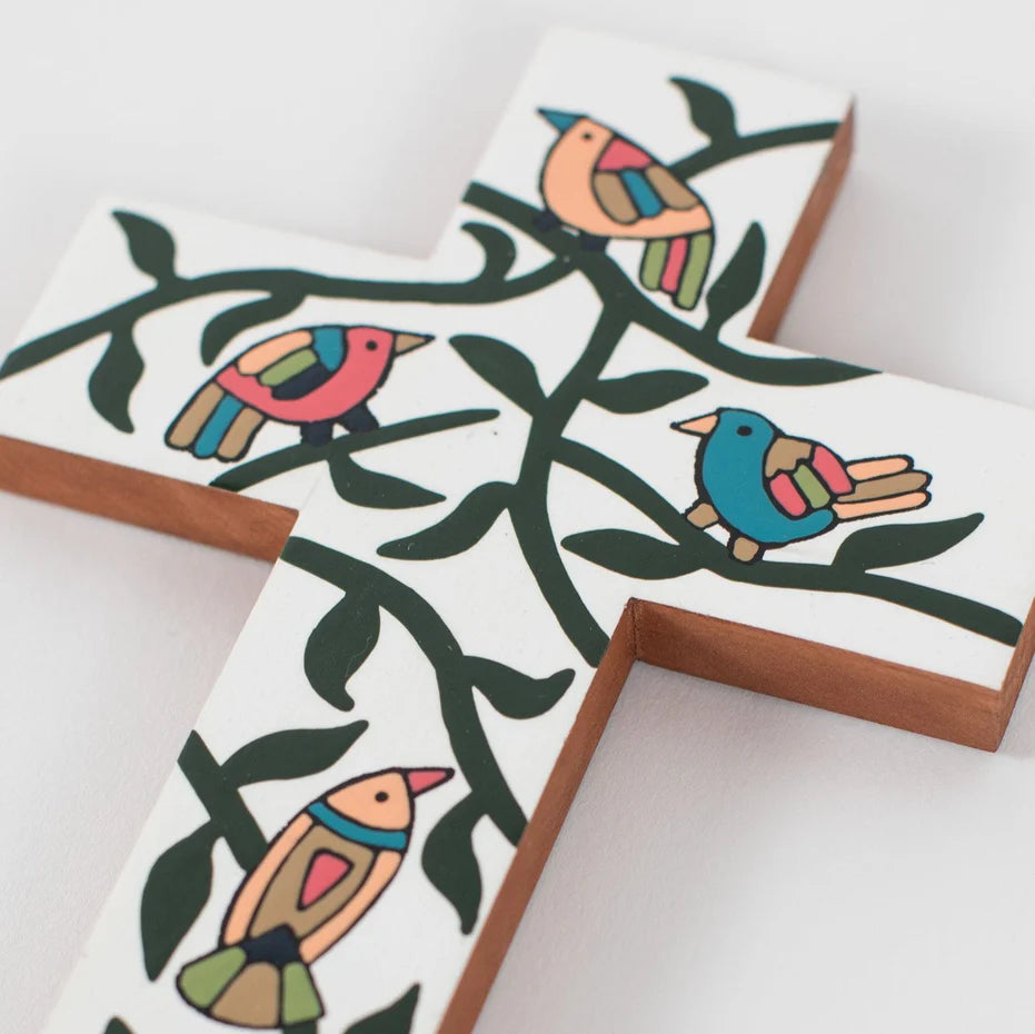 Hanging Birdsong Painted Cross